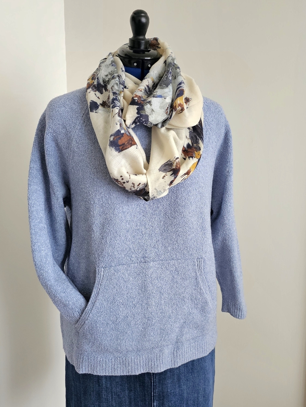 J.Jill Pure Jill Blue Bouclé Knit Sweater Cozy Textured Sweatshirt Pocket PM - Picture 7 of 15